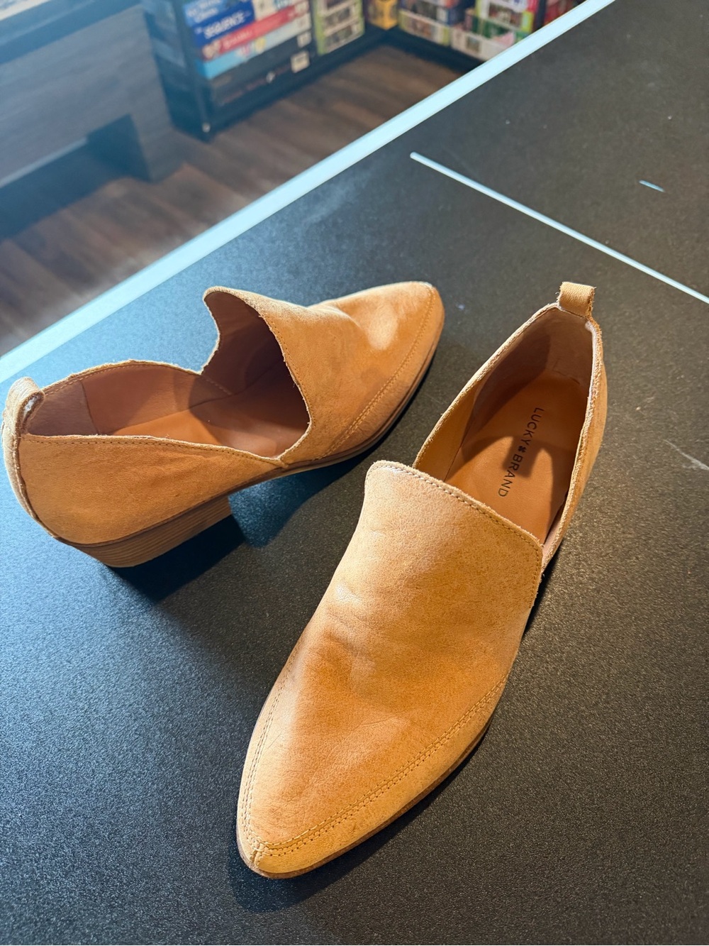 Lucky Brand Tan Suede Pointed Slip-On Loafers